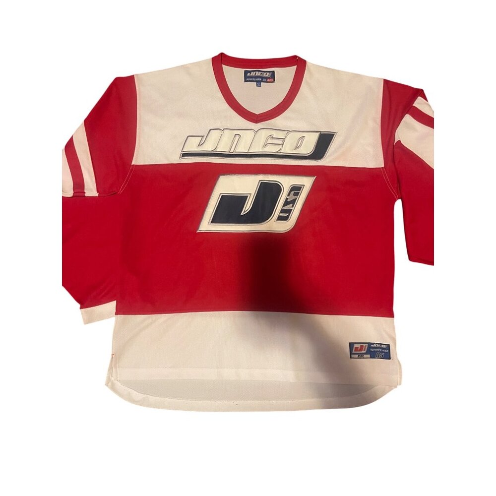 JNCO Red & White Mesh Long Sleeve Hockey‎ Jersey Size XXL Sports USA